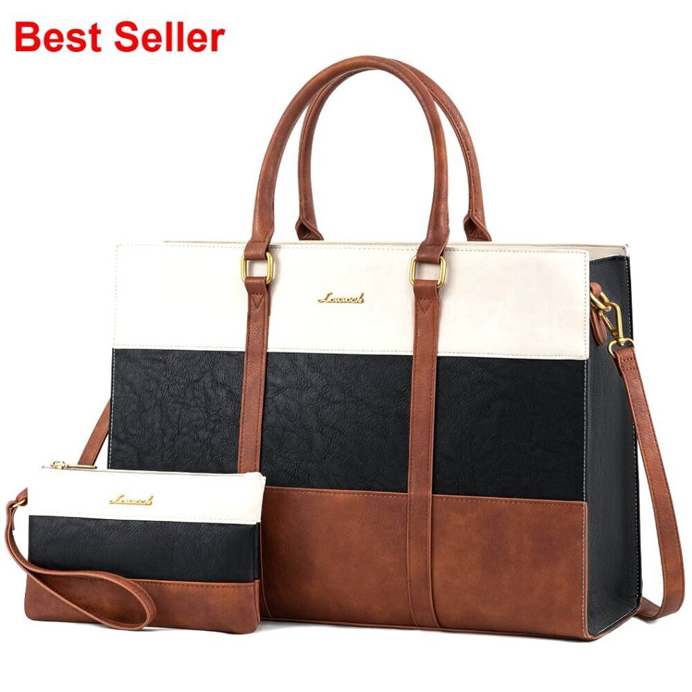 Vintage Leather Laptop Tote Bag 15.6 Inch Waterproof Work Briefcase
